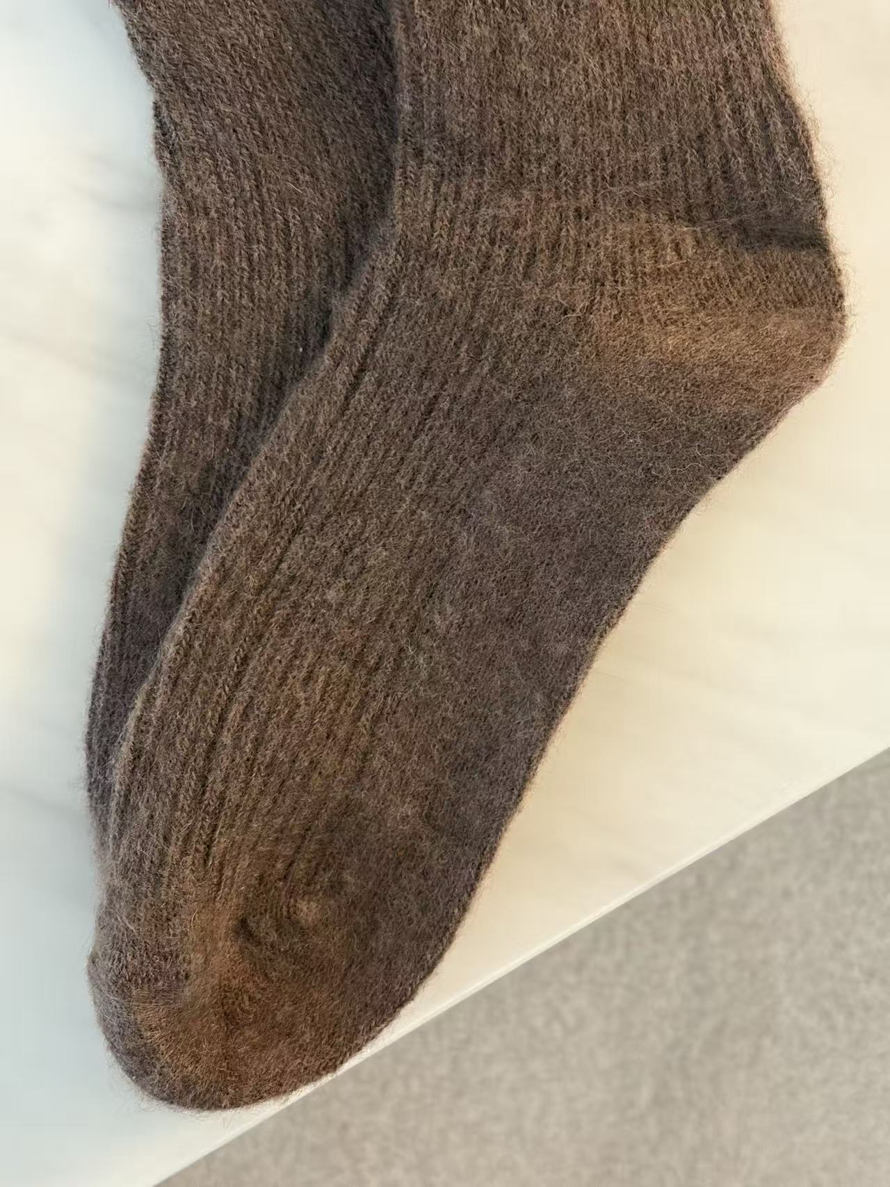 Wool-Blend Crew Socks- Dark Chocolate