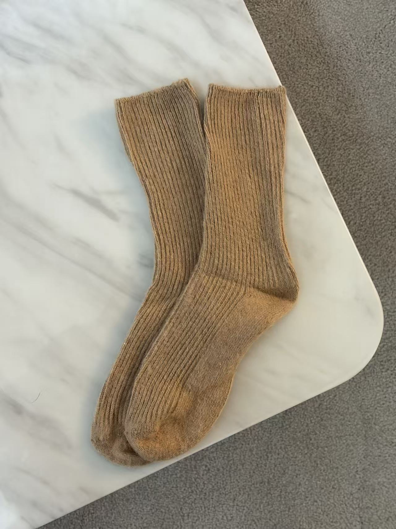 Wool-Blend Crew Socks- Camel