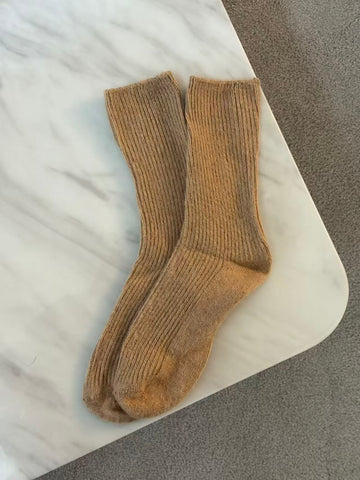 Wool-Blend Crew Socks- Camel
