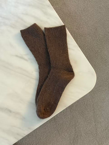 Wool-Blend Crew Socks- Dark Chocolate