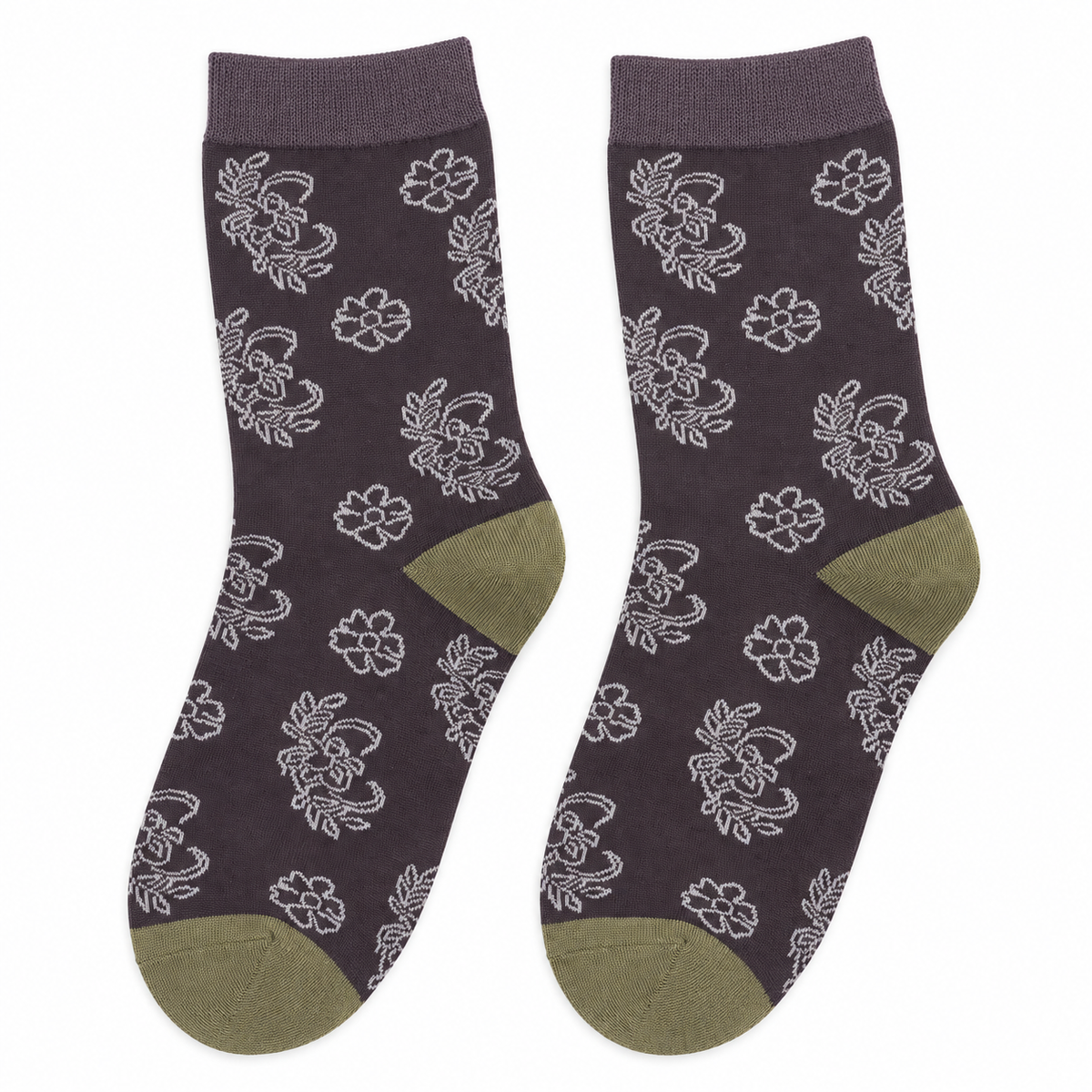 Floral Contrast Heel & Toe Crew Socks