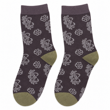 Floral Contrast Heel & Toe Crew Socks