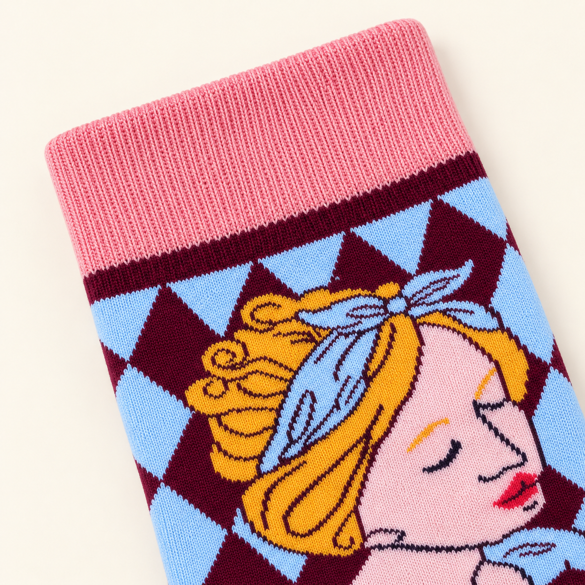 Women's Retro Portrait Argyle Crew Socks – Colorful Patterned Casual Socks