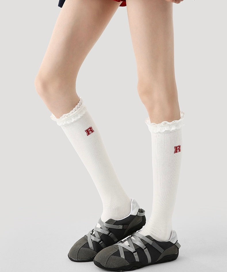 Retro Collegiate Lace Slouch Socks
