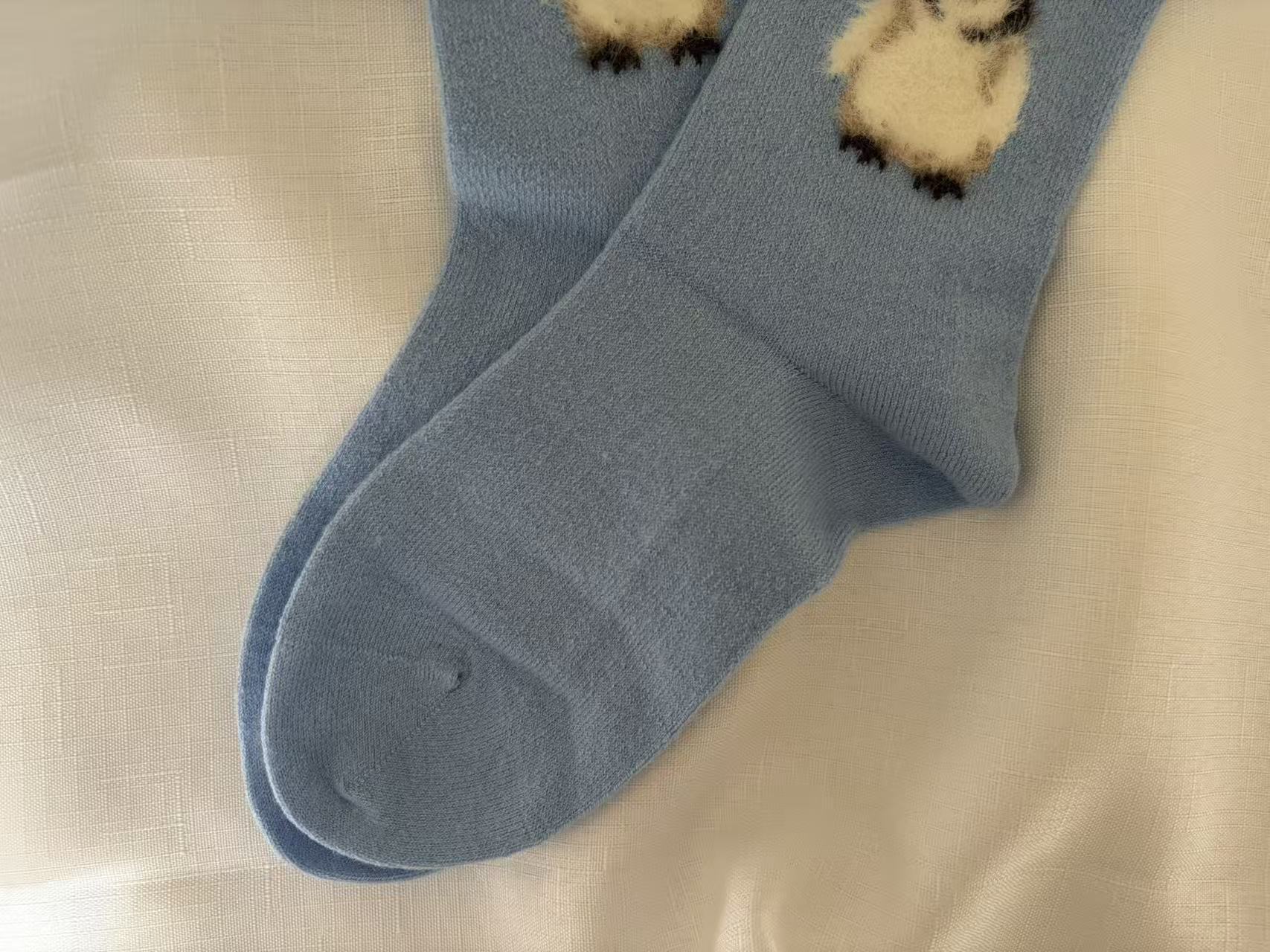 Wool-Blend Fuzzy Animal Motif Crew Socks