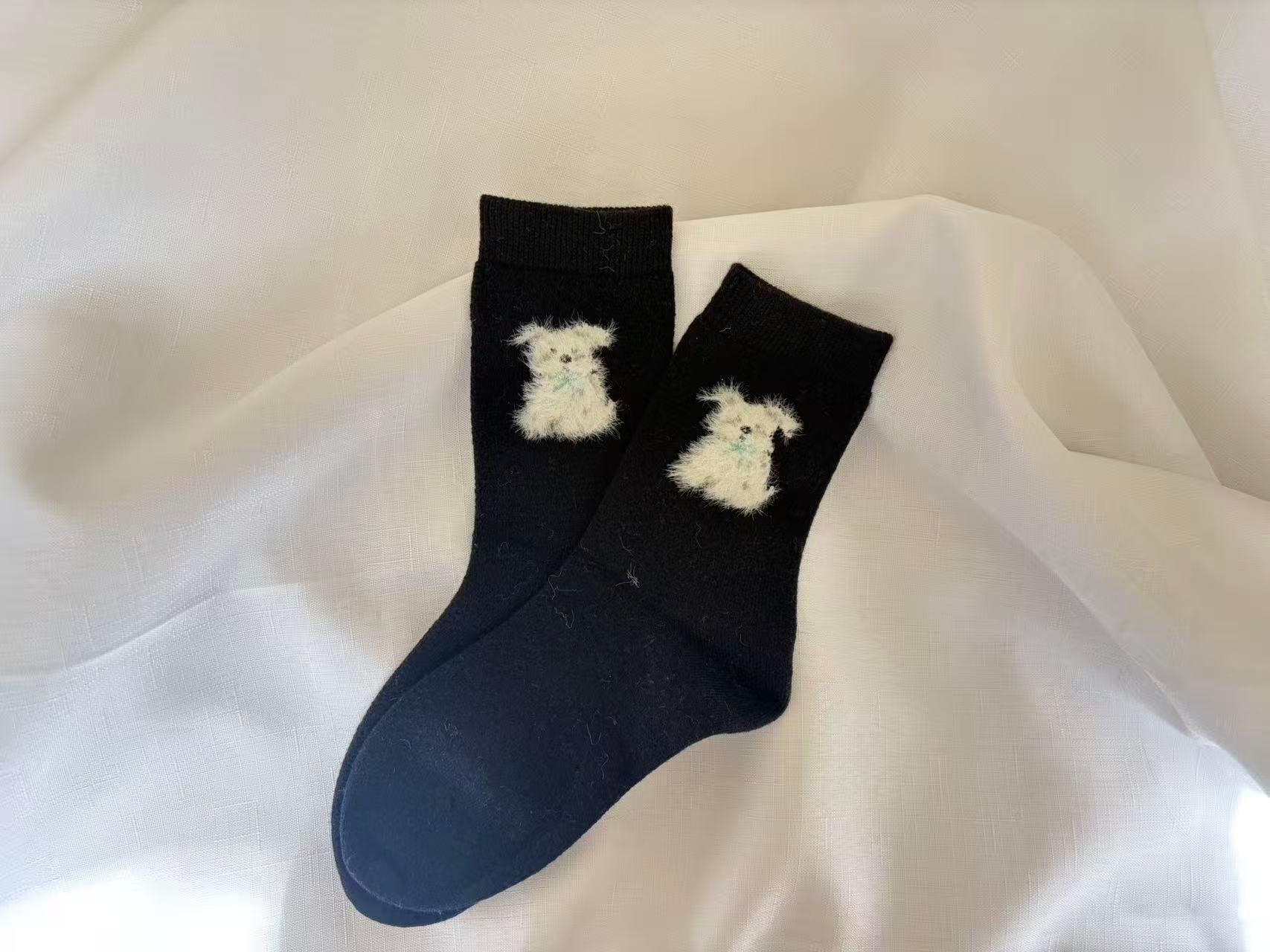 Wool-Blend Fuzzy Animal Motif Crew Socks