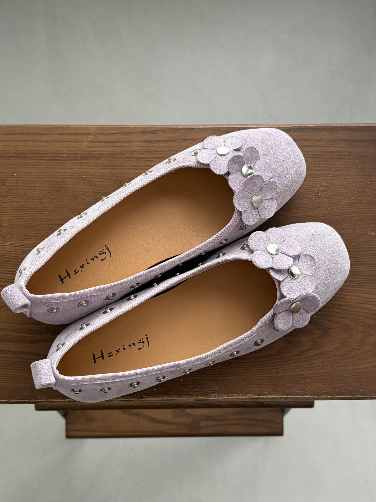 Studded Ballet Flats with Detachable Flowers