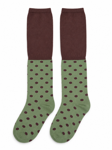 Brown & Green Polka Dot Knee-High Socks