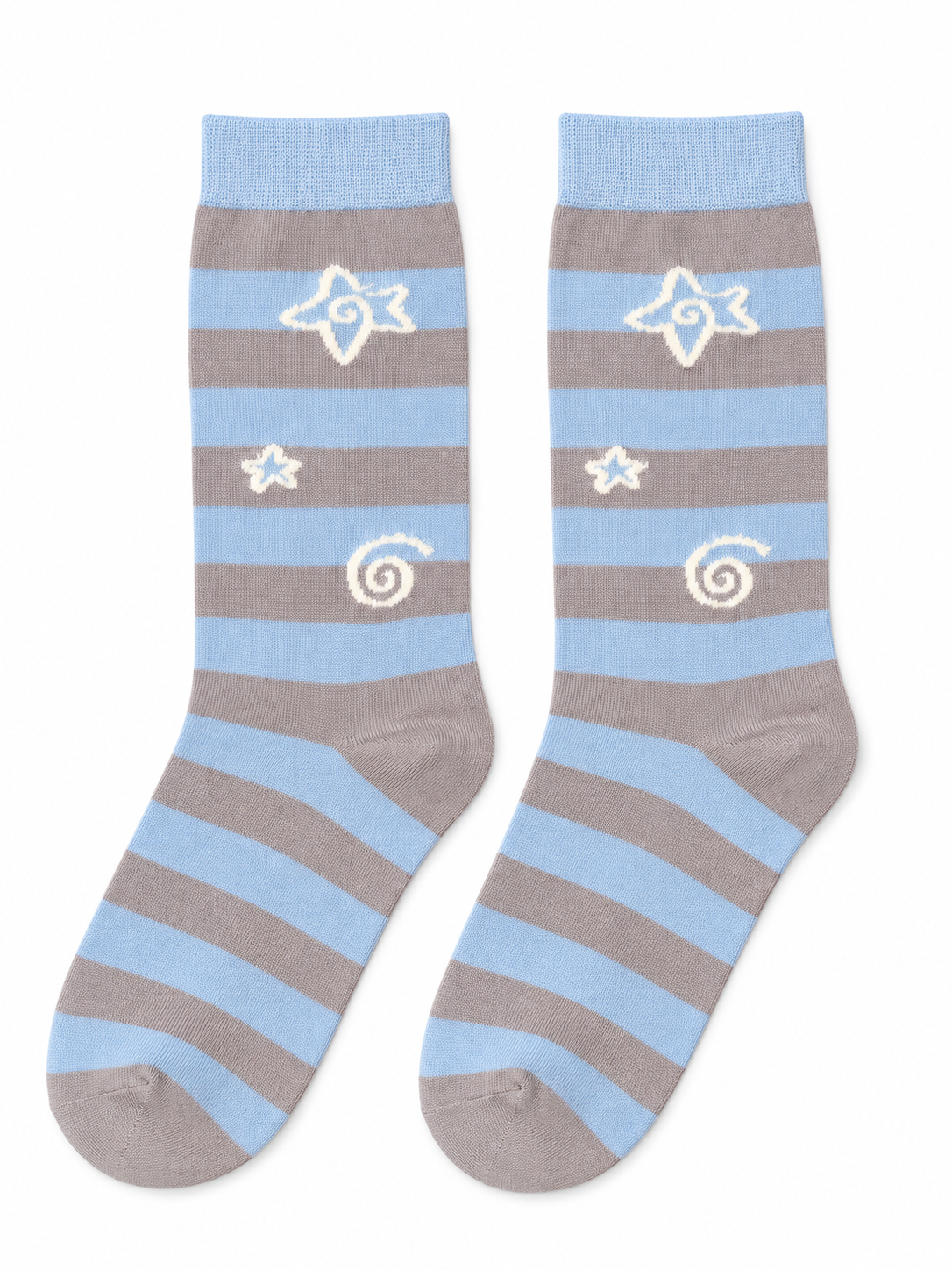 Sky Blue & Taupe Striped Star Socks