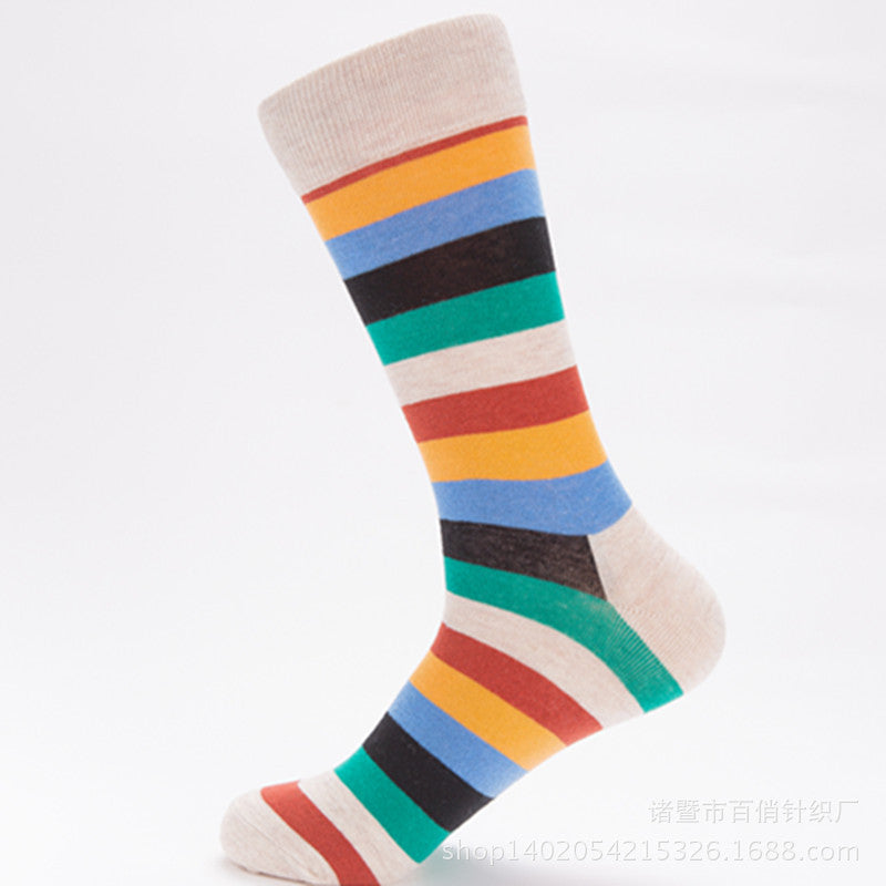 Bold Colorblock Striped Crew Socks – Men’s Cotton-Blend Streetwear Socks