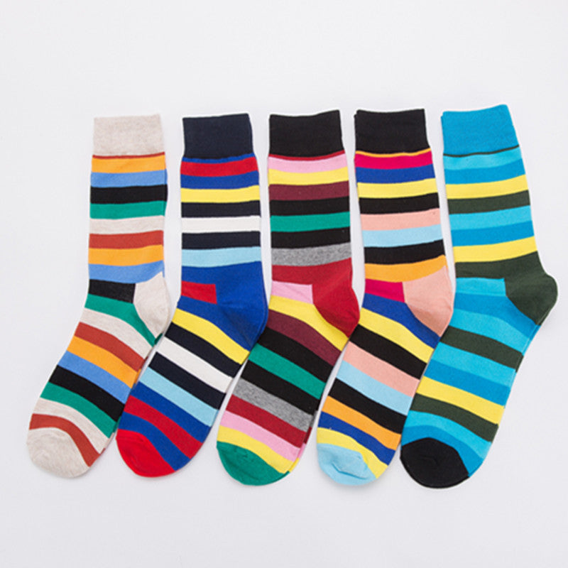 Bold Colorblock Striped Crew Socks – Men’s Cotton-Blend Streetwear Socks