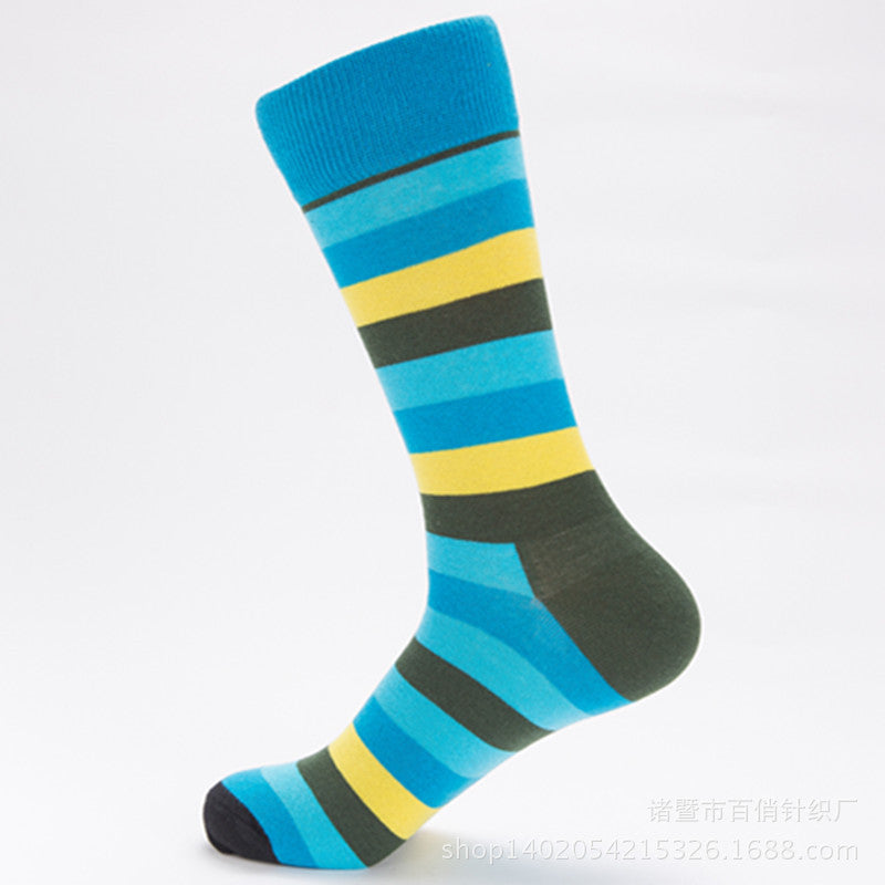 Bold Colorblock Striped Crew Socks – Men’s Cotton-Blend Streetwear Socks