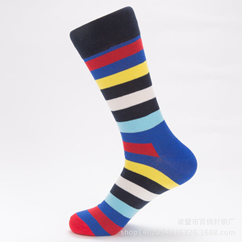 Bold Colorblock Striped Crew Socks – Men’s Cotton-Blend Streetwear Socks