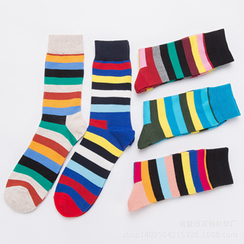 Bold Colorblock Striped Crew Socks – Men’s Cotton-Blend Streetwear Socks