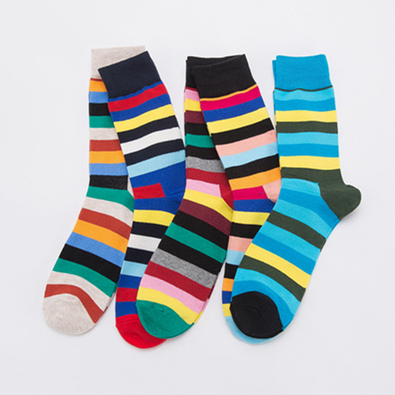 Bold Colorblock Striped Crew Socks – Men’s Cotton-Blend Streetwear Socks