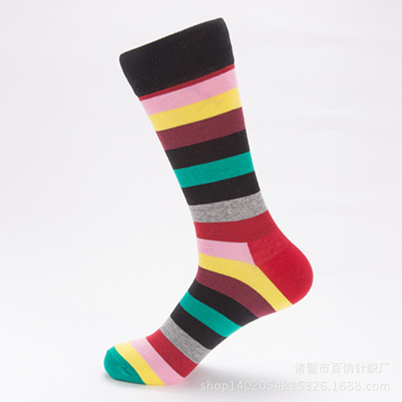 Bold Colorblock Striped Crew Socks – Men’s Cotton-Blend Streetwear Socks