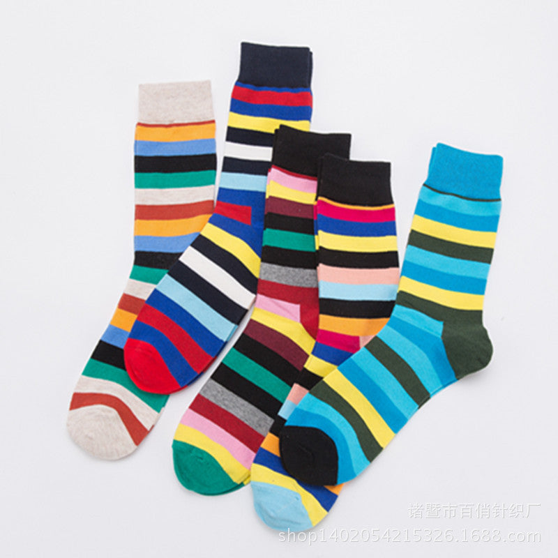 Bold Colorblock Striped Crew Socks – Men’s Cotton-Blend Streetwear Socks
