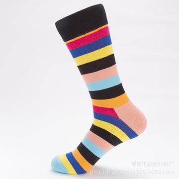 Bold Colorblock Striped Crew Socks – Men’s Cotton-Blend Streetwear Socks