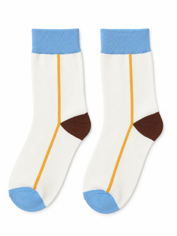 Cream & Sky Blue Socks with Yellow Side Stripe