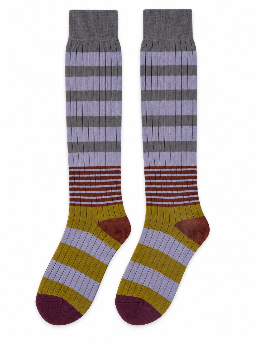 Multicolour Striped Ribbed Knee-High Socks
