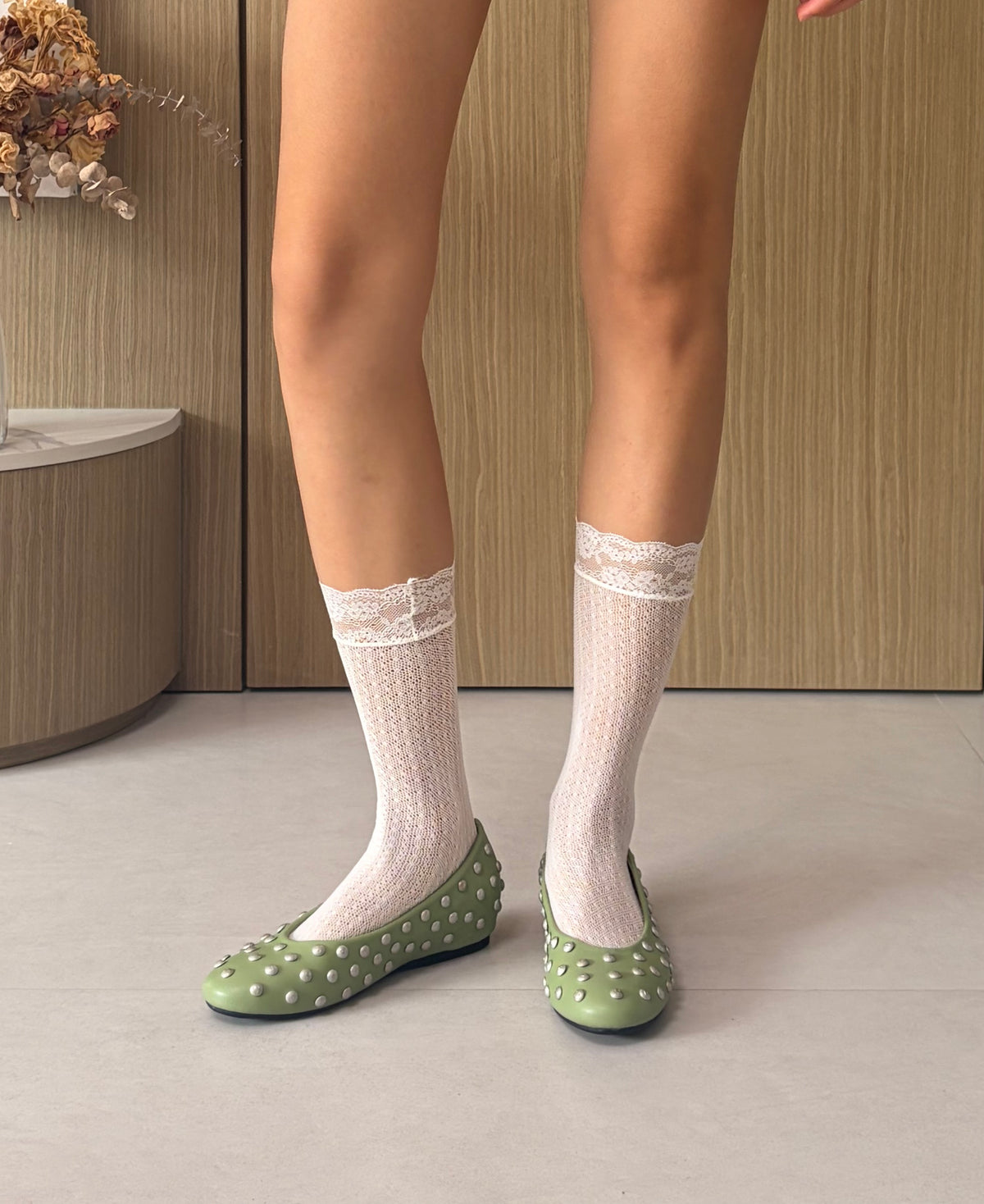 White Lace-Trim Pointelle Socks