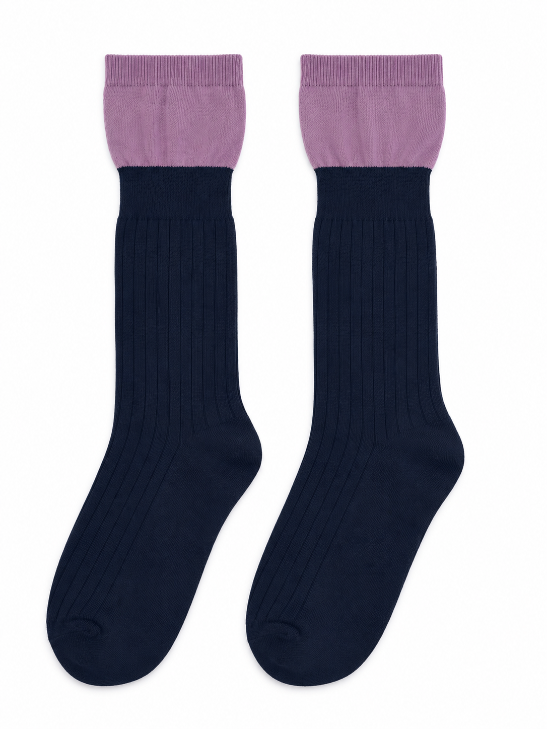 Navy & Mauve Ribbed Knee-High Socks