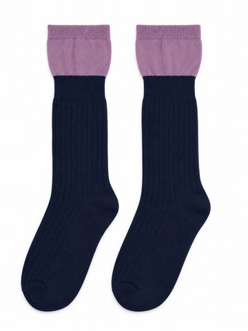 Navy & Mauve Ribbed Knee-High Socks