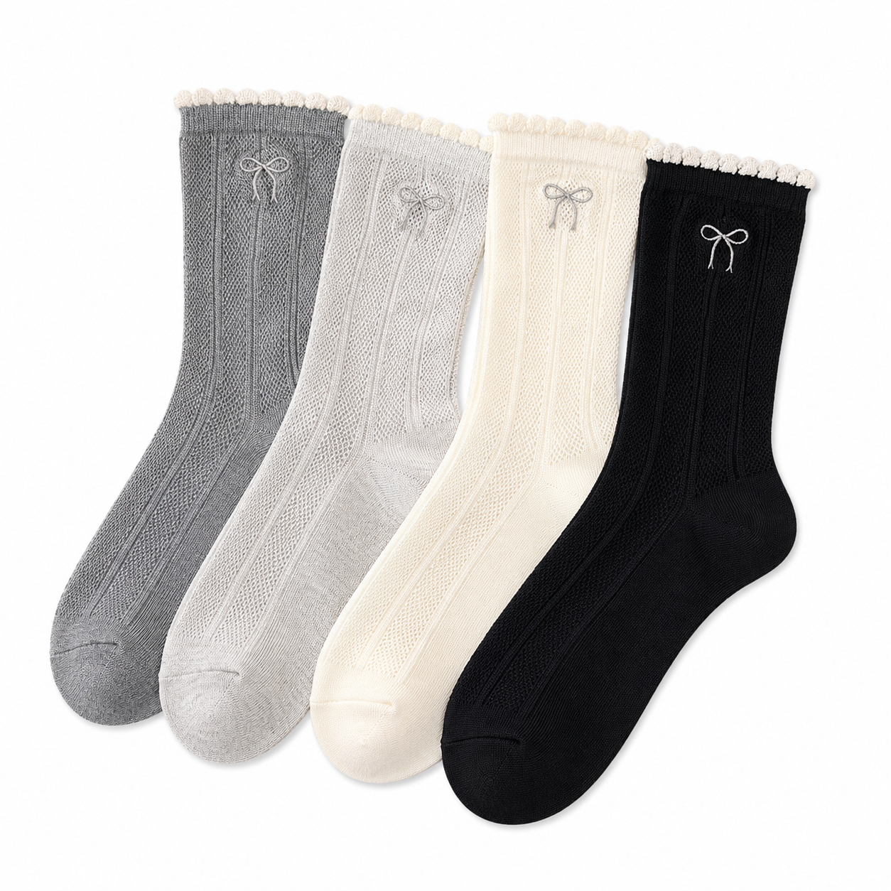 Cute Bow Ruffle Crew Socks for Women