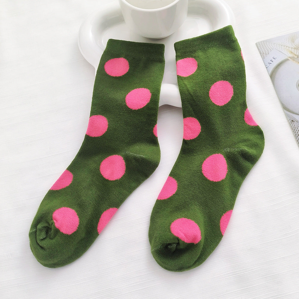 Retro Polka Dot Crew Socks – Women’s Colourful Mid-Calf Socks