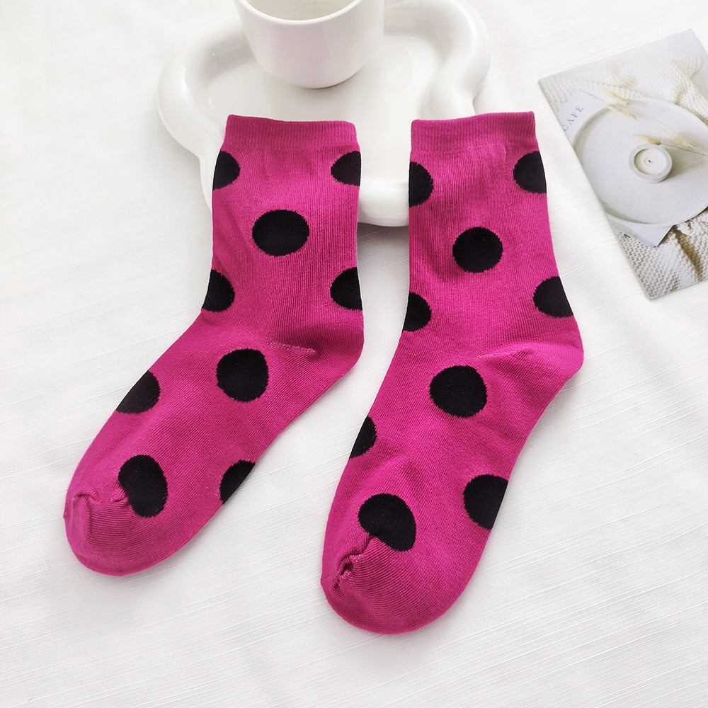 Retro Polka Dot Crew Socks – Women’s Colourful Mid-Calf Socks