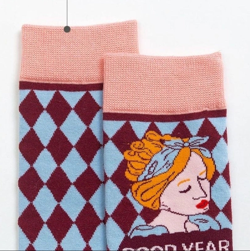 Vintage Art Illustration Crew Socks – Women’s Colourful Graphic Socks