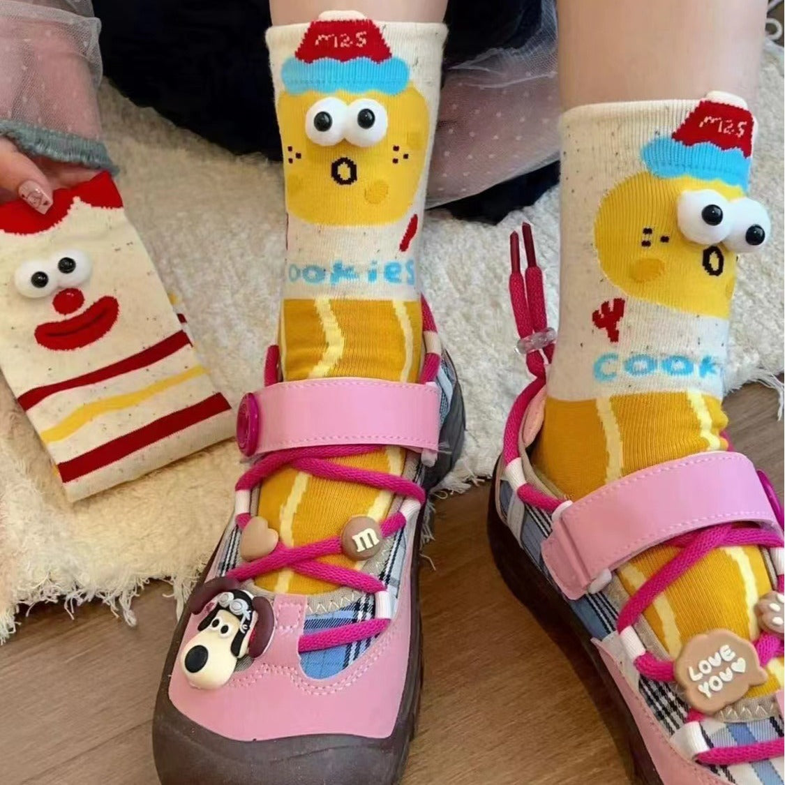 Cute Fast Food Cartoon Crew Socks – Fun Snack Pattern Cotton Socks