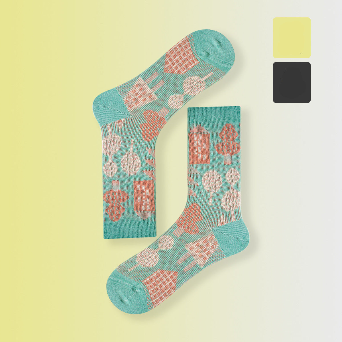 Retro Sport Motif Crew Socks – Women’s Combed Cotton Seamless Toe Socks