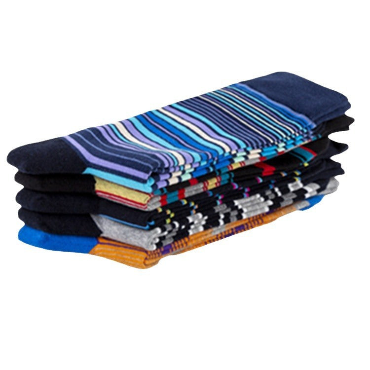 Retro Fine Stripe Crew Socks – Men’s Cotton-Blend Seamless Toe Socks