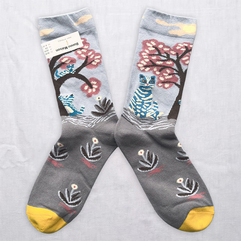 Whimsical Storybook Art Crew Socks – Animal, Floral & Woodland Designs