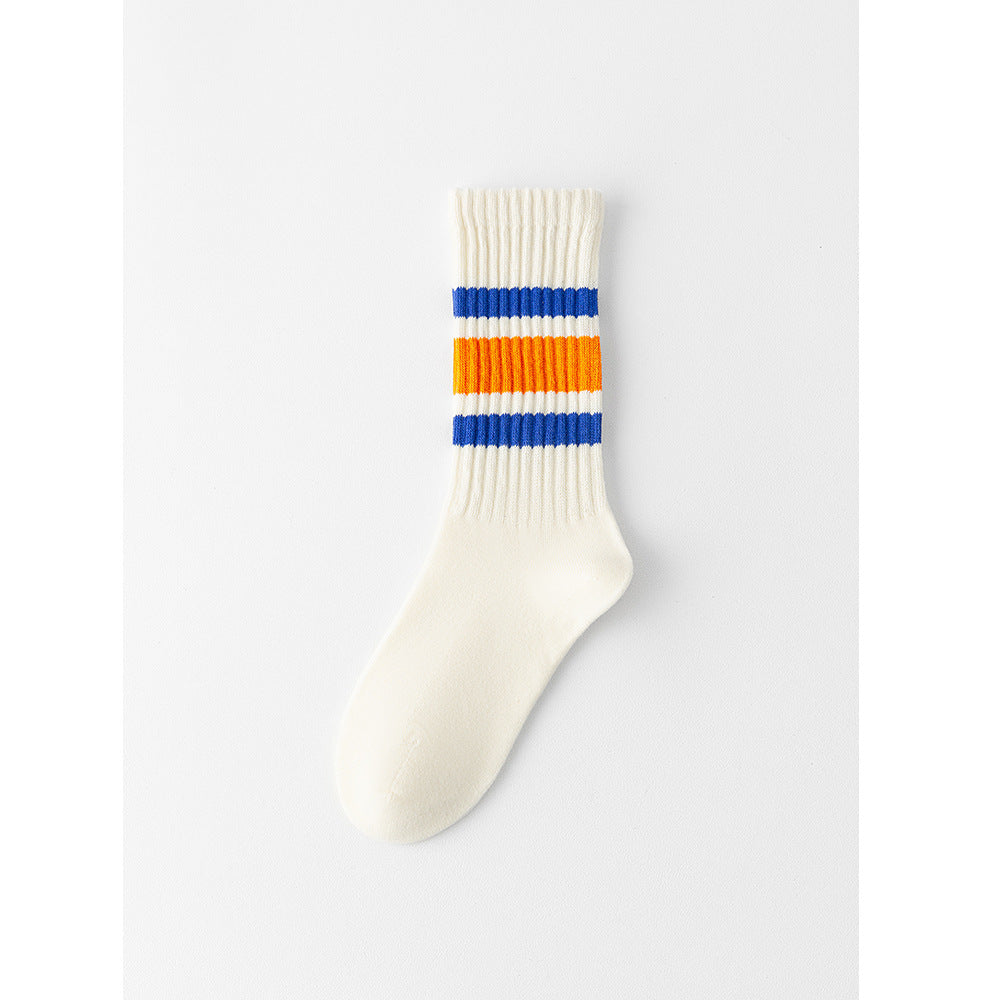 Retro Striped Cotton Crew Socks – Unisex Casual Mid-Calf Socks