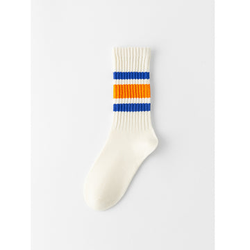 Retro Striped Cotton Crew Socks – Unisex Casual Mid-Calf Socks