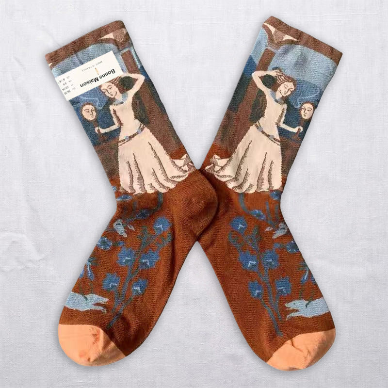 Art-Inspired Statement Crew Socks – Abstract, Floral & Portrait Designs