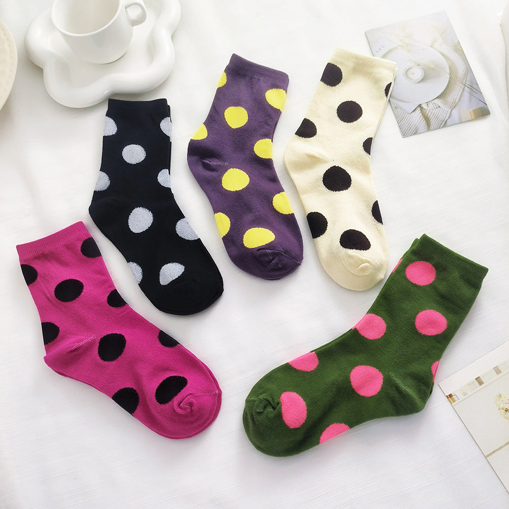 Retro Polka Dot Crew Socks – Women’s Colourful Mid-Calf Socks