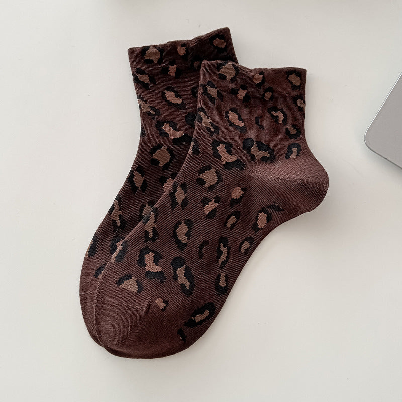 Leopard Print Crew Socks for Women – Cute Animal Pattern Cotton Socks