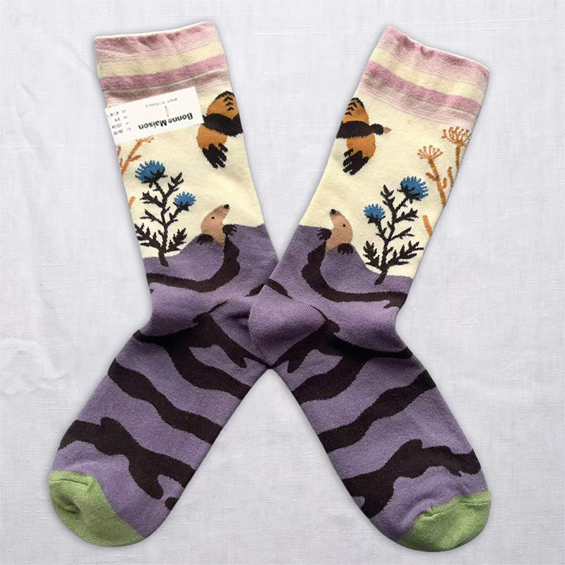 Artistic Nature & Whimsical Pattern Crew Socks – 6 Unique Designs