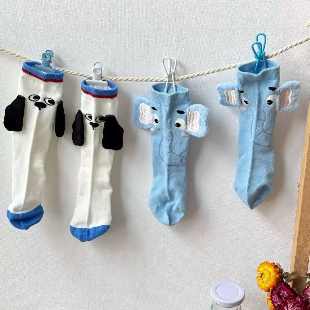 Cute 3D Animal Ear Cotton Crew Socks – Elephant & Puppy