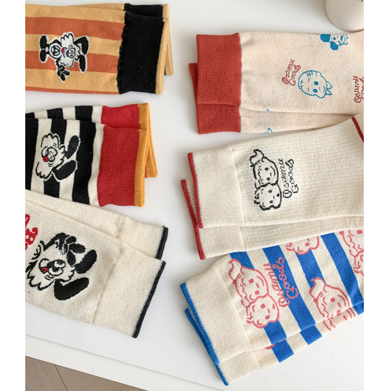 Cute Cartoon Crew Socks – Soft Striped & Bunny Print Women’s Socks