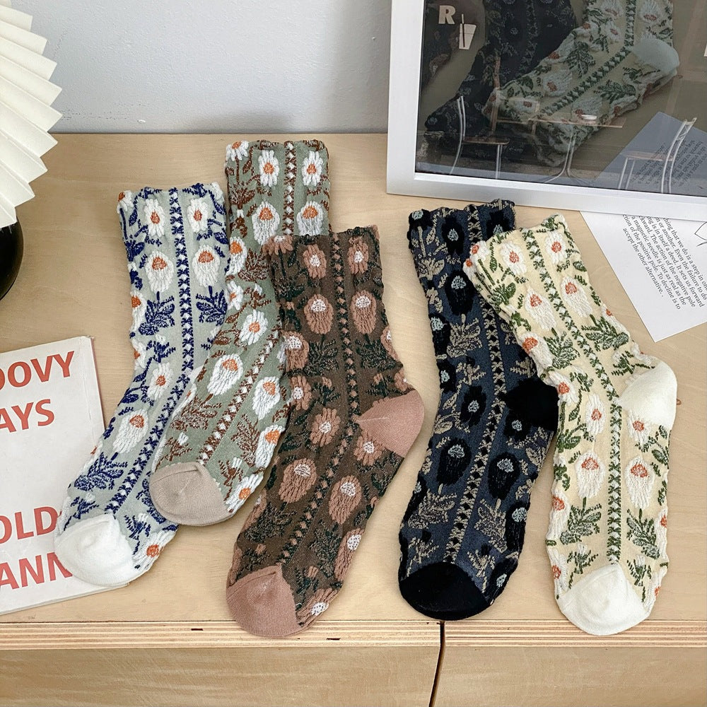Vintage Floral Crew Socks – Women’s Breathable Mid-Calf Socks