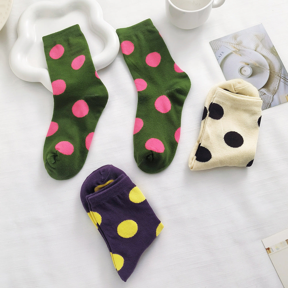 Retro Polka Dot Crew Socks – Women’s Colourful Mid-Calf Socks