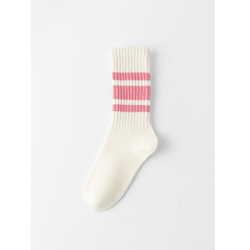 Retro Striped Cotton Crew Socks – Unisex Casual Mid-Calf Socks