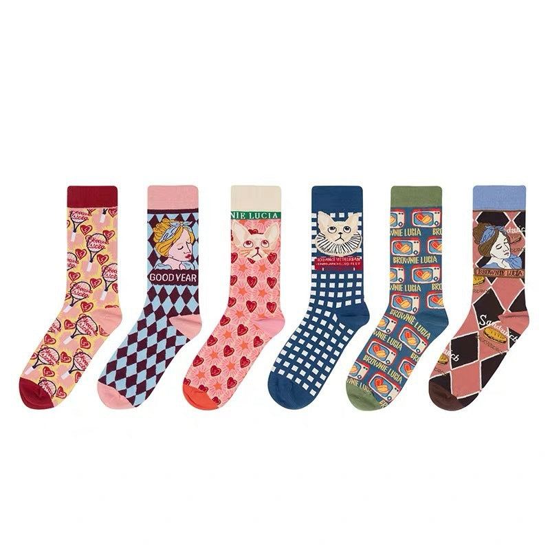 Vintage Art Illustration Crew Socks – Women’s Colourful Graphic Socks
