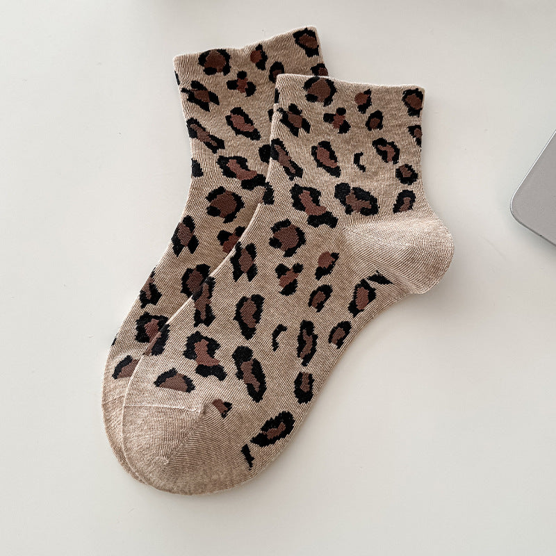 Leopard Print Crew Socks for Women – Cute Animal Pattern Cotton Socks