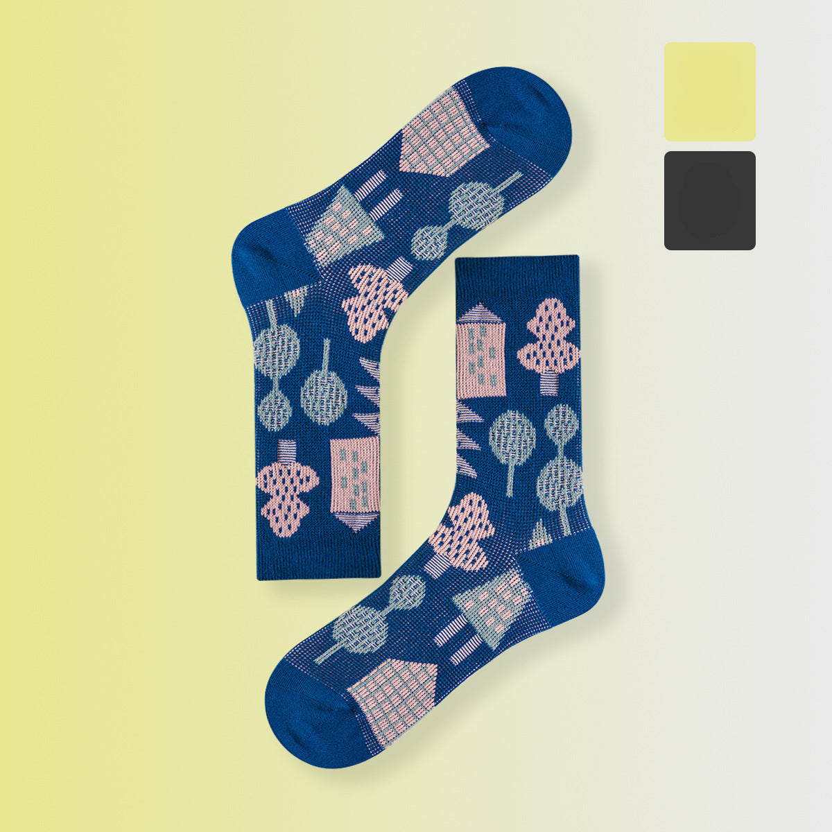 Retro Sport Motif Crew Socks – Women’s Combed Cotton Seamless Toe Socks