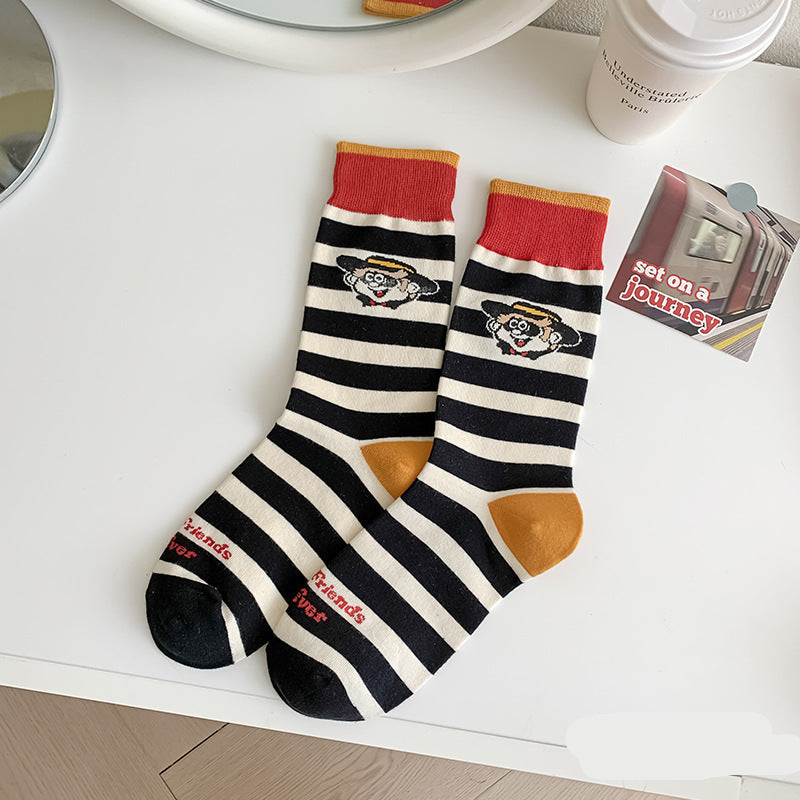 Cute Cartoon Crew Socks – Soft Striped & Bunny Print Women’s Socks